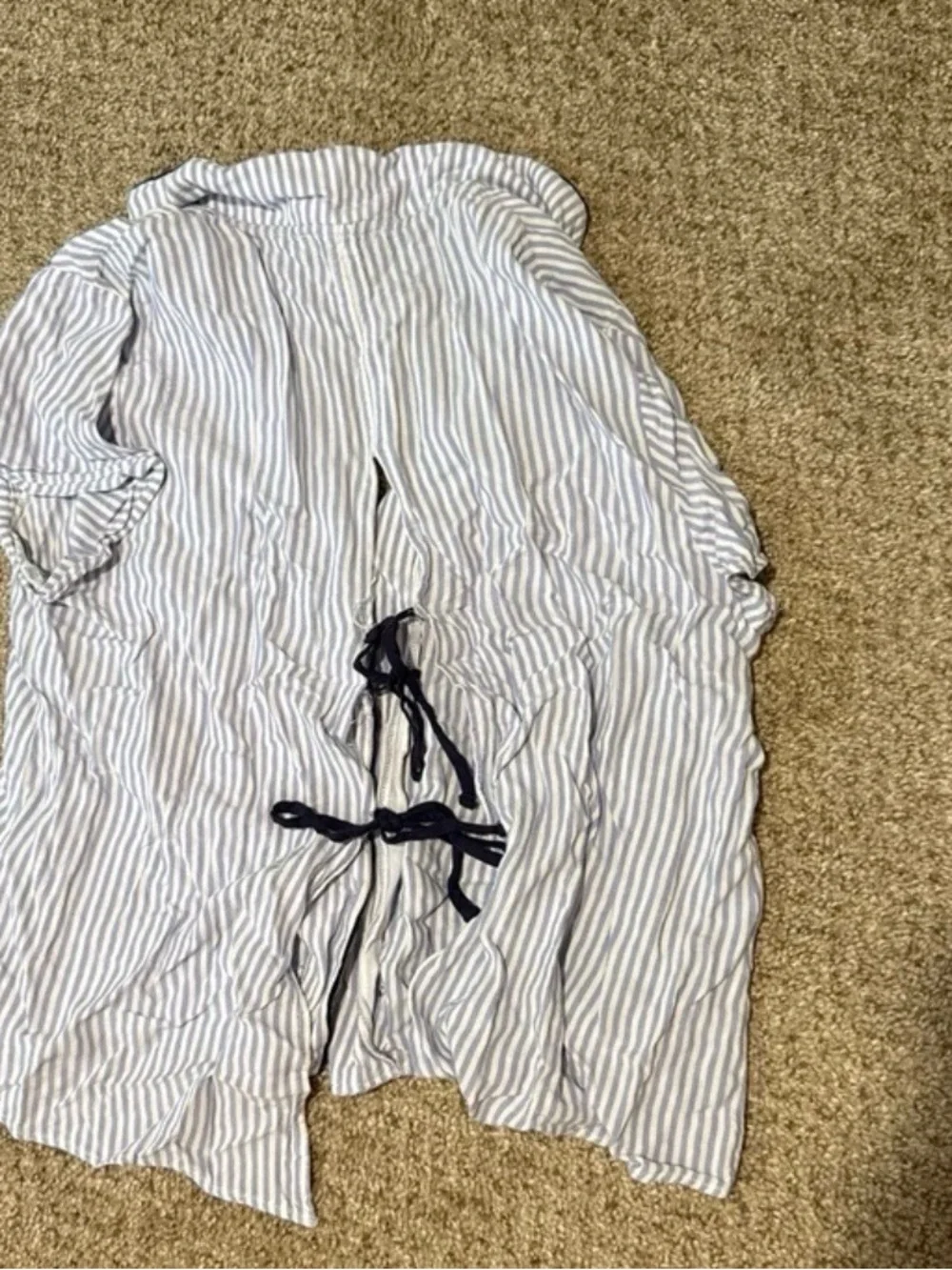 Anthropologie Blue and White Striped Embroidered Pajama Set